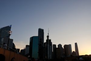 Office towers in the Sydney business district at dusk